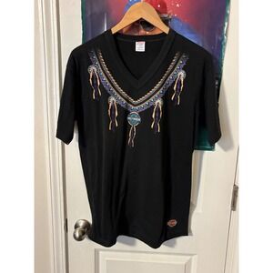 Vintage Harley Davidson Tilley Statesville NC V-Neck T-Shirt Black Jerzees Large